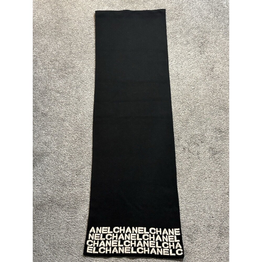 Chanel Cashmere Black Logo Trim‎ Scarf